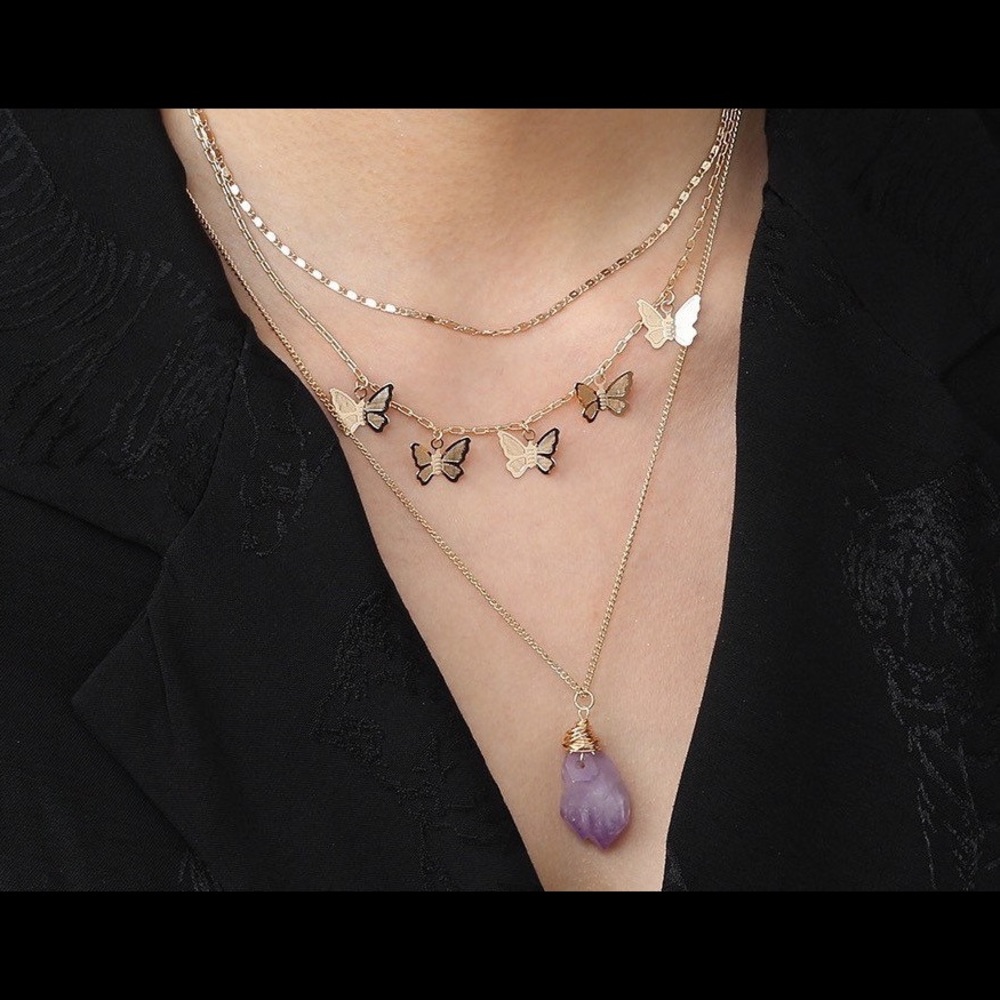 Amethyst Butterfly layered necklace